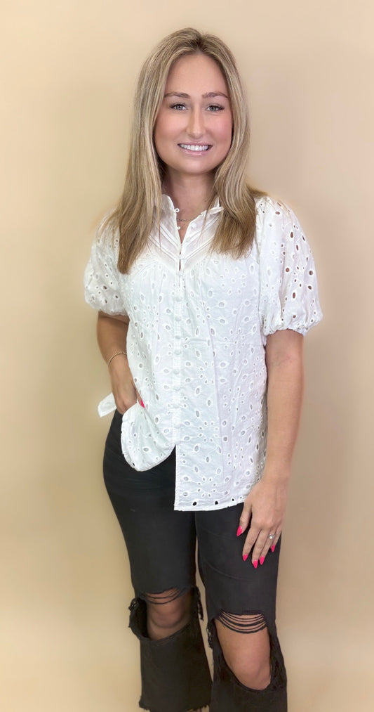 Beth Ann Eyelet Top in White