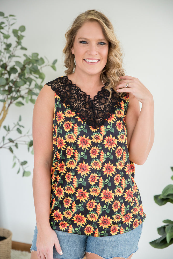 Seeking Sunflowers Lace Tank