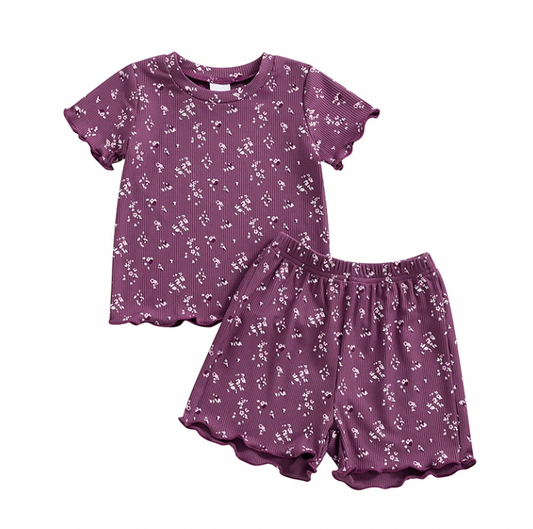 Ribbed Purple Tiny Floral Short Set