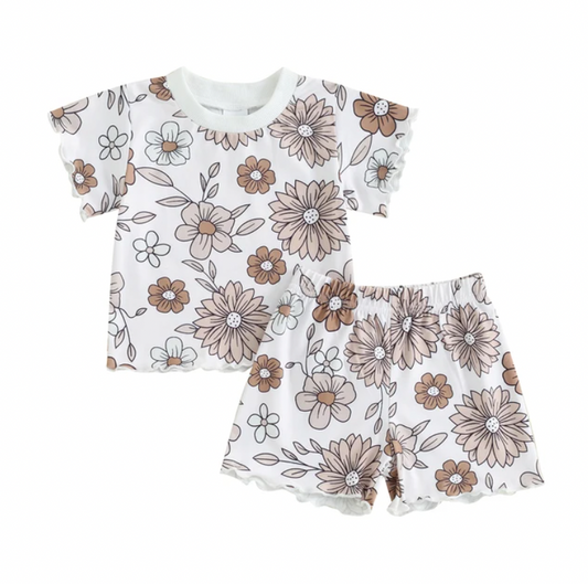 Beige Boho Floral Short Set