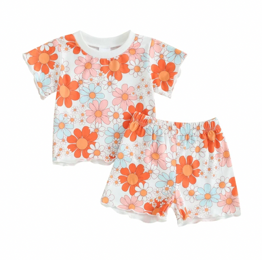 Retro Bright Floral Short Set