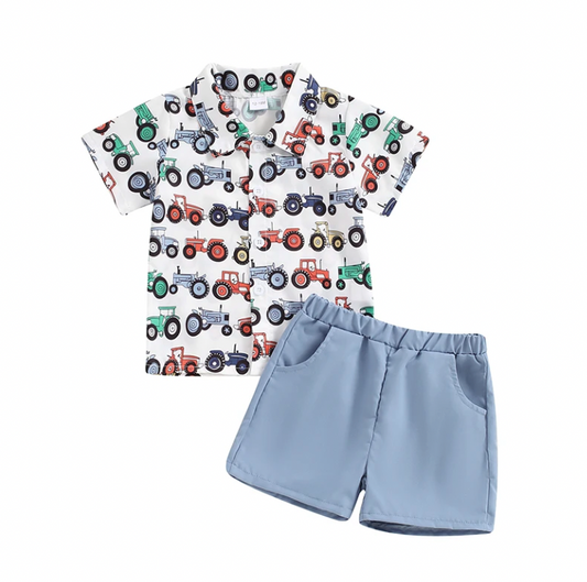 Tractor Collared Button Down Short Set