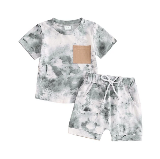 Dark Green Tie Dyed Short Set