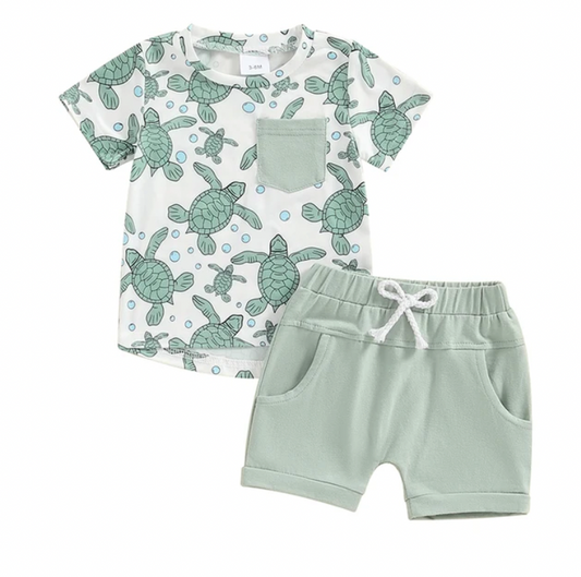 Sea Turtle Green Short Set