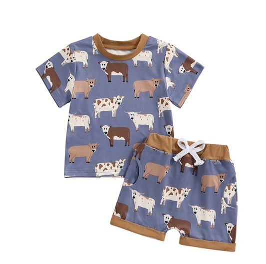 Blue Cow Short Set