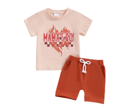 Checkered Flame Mama's Boy Short Set