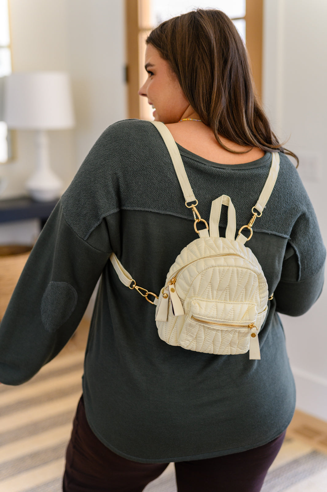 Take It With You Quilted Mini Backpack in Cream